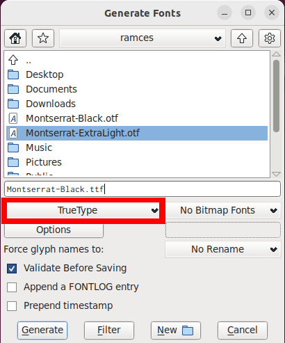 Как преобразовать шрифты в формат .ttf в Ubuntu