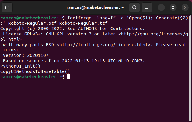 Как преобразовать шрифты в формат .ttf в Ubuntu