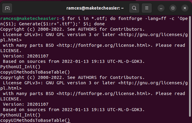 Как преобразовать шрифты в формат .ttf в Ubuntu